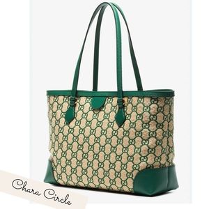 New Green Gucci GG Raffia Medium Ophidia Tote